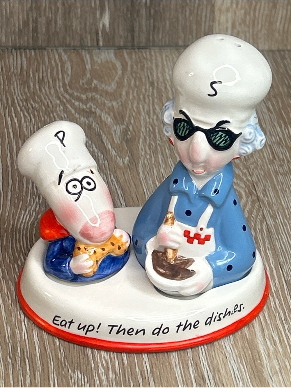 Maxine and Floyd Hallmark Shoebox Salt & Pepper Set Eat Up! Then Do The Dishes